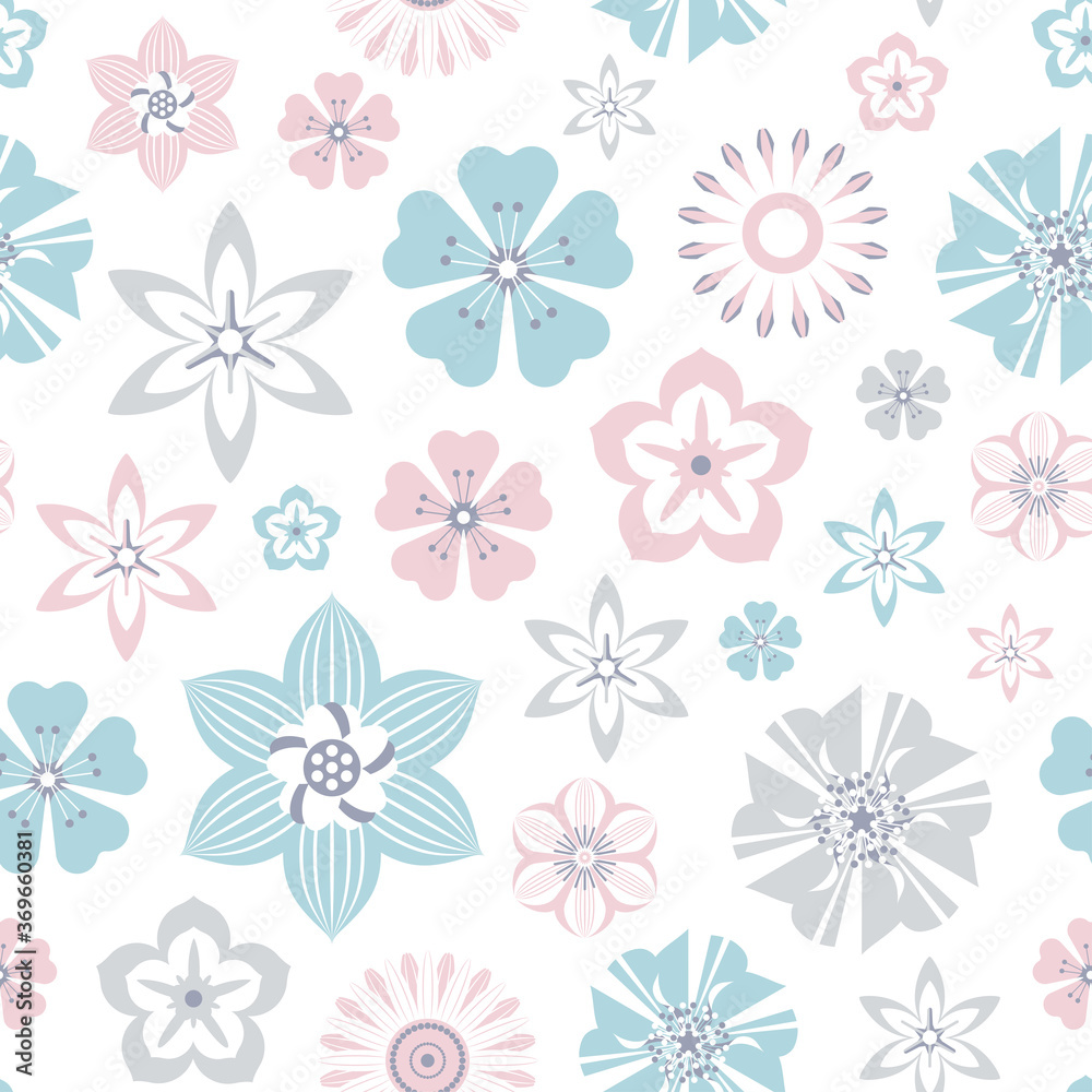 Seamless vintage floral pattern with flowers on dark gray background.