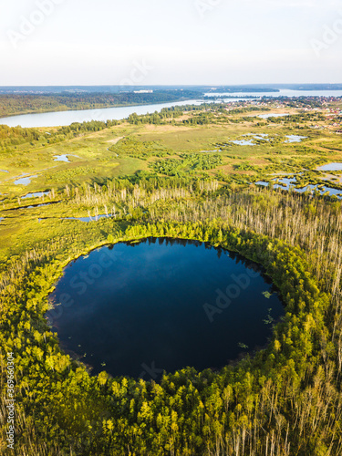 Bottomless circle Lake in Moscow region. Russia. Aerial view photo