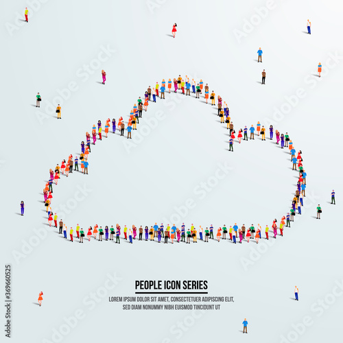 cloud icon or concept. large group of people form to create shape cloud. vector illustration.