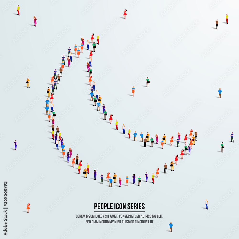 crescent moon concept. large group of people form to create crescent moon shape. vector illustration. crescent moon concept. large group of people form to create crescent moon shape. vector illustration.