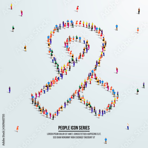 ribbon or bow. breast cancer concept. large group of people form to create ribbon or bow shape. vector illustration.