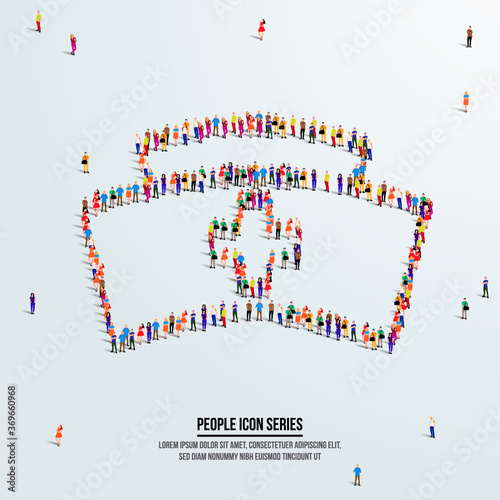 Nurse hat icon or concept. large group of people form to create shape nurse cap. vector illustration.