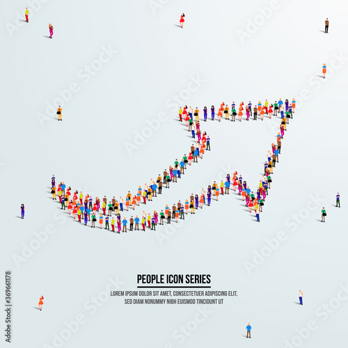 Arrow icon or concept. large group of people form to create shape arrow. Forward or business growth concept. vector illustration.