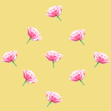 Seamless pattern with pink natural tulips isolated on yellow background