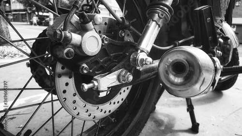 Motorbike Parts Close up Metal and Tires