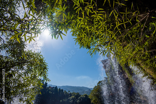 The Wangcun Waterfall at Furong Ancient Town. Amazing beautiful landscape scene of Furong Ancient Town (Furong Zhen, Hibiscus Town), China photo