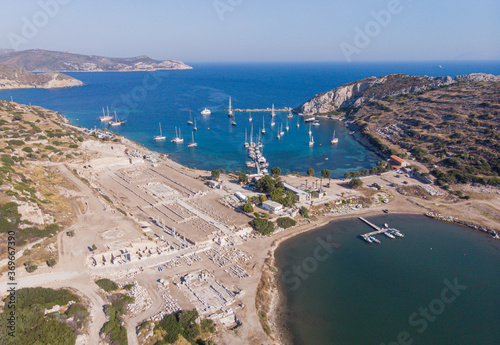 Aerial view of ancient ruins at Knidos Ancient City in Turkey photo