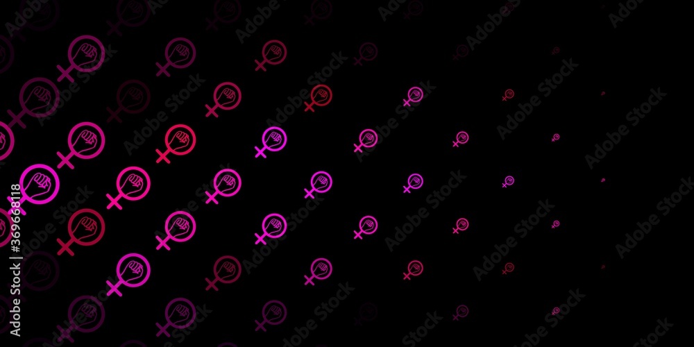 Dark Pink vector texture with women's rights symbols.