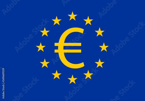 Bandera  de la Unión Europea con el símbolo del euro