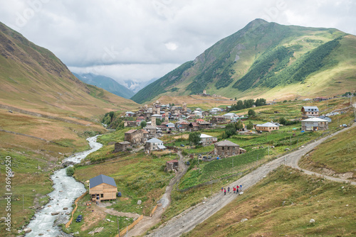 Landscape image of Ushguli high altitude village in the Caucasus mountain  Georgia