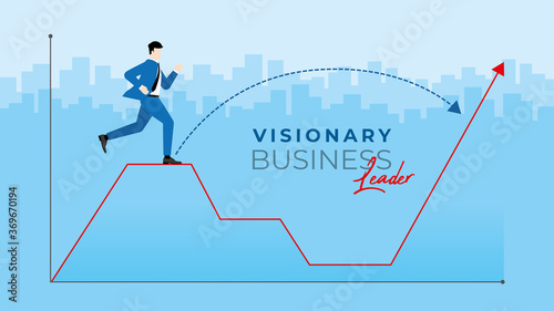 Business concept. Businessman runs on a special way to across the economics crisis graph.