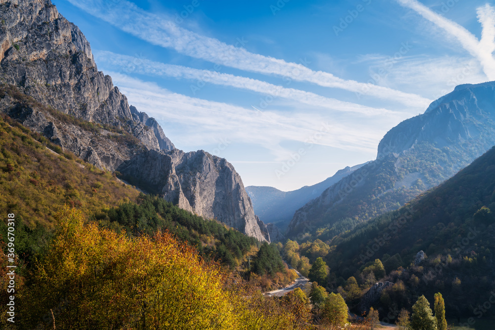 Amazing aerial autumn view with a picturesque mountain pass, Balkan Mountains, Bulgaria Amazing aerial autumn view with a picturesque mountain pass, Balkan Mountains, Bulgaria