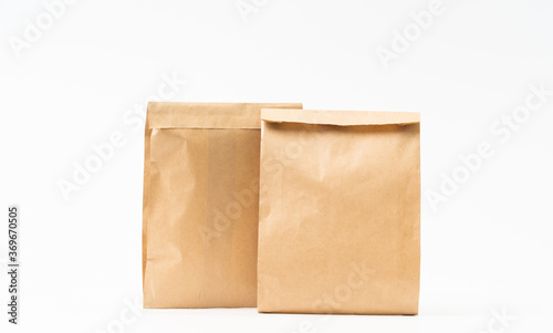 Brown craft paper bag for food packaging template isolated on white background. template mockup collection.