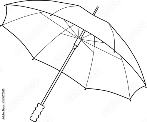 A vector line art illustration of an open umbrella