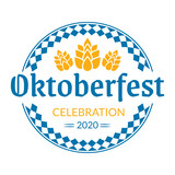 Oktoberfest logo, badge or label set. Beer festival poster or banner design elements. German fest signs. Stamp or seal collection with hops. Vector illustration.