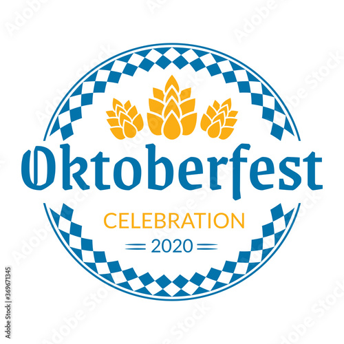 Oktoberfest logo, badge or label set. Beer festival poster or banner design elements. German fest signs. Stamp or seal collection with hops. Vector illustration.