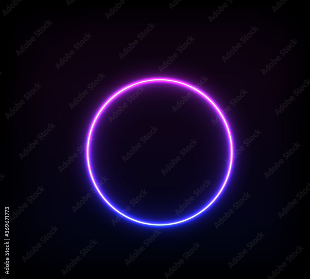blue pink neon round frame, circle, ring shape, abstract background