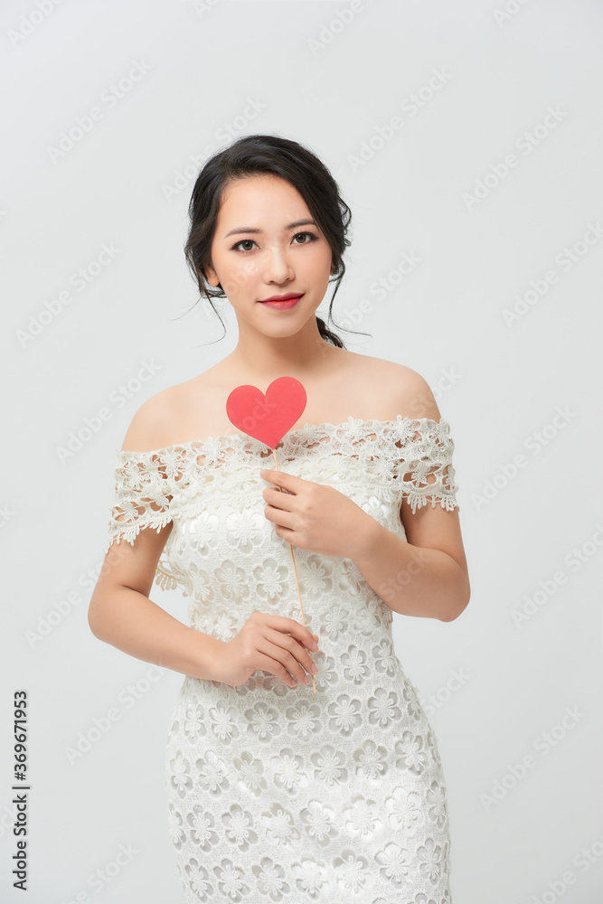 picture of happy woman showing heart shape picture of happy woman showing heart shape