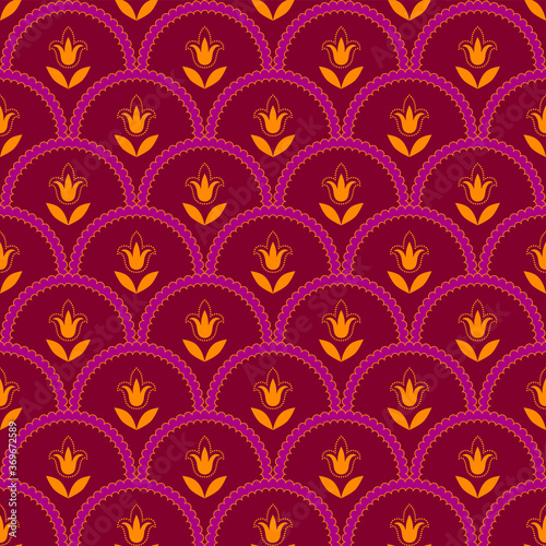 Seamless ethnic vector pattern. In the southern color scheme. For decor, textiles, fashion, and background.