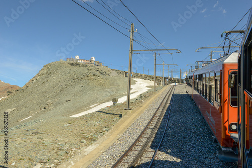 The train to Gornergrat over Zermatt on the Swiss alps