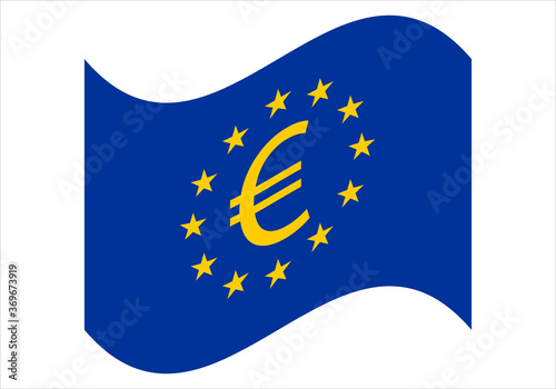 Bandera Unión Europea con símbolo del euro ondeando 