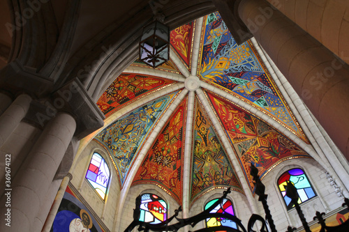 The ceiling painting of Santa Maria la Real de La Almudena cathedral in Madrid.