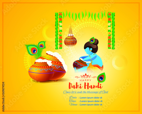 vector illustration for Indian festival Dahi Handi written text means curd pot, concept for festive background