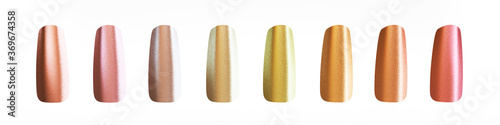 pastel colored shiny and glossy fake finger nails. Cosmetic and beauty concept. 3d illustration