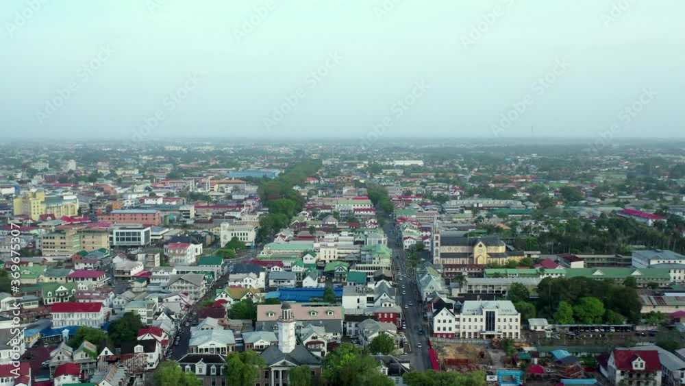 Paramaribo city streets in Suriname, aerial view Paramaribo city streets in Suriname, aerial view