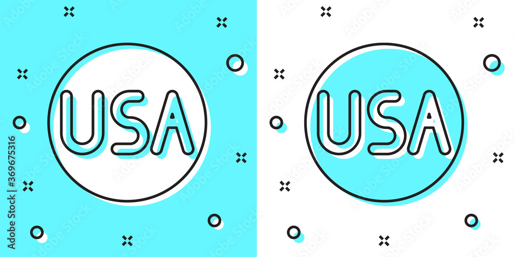 Black line USA label icon isolated on green and white background. United States of America. Random dynamic shapes. Vector Illustration. Black line USA label icon isolated on green and white background. United States of America. Random dynamic shapes. Vector Illustration.
