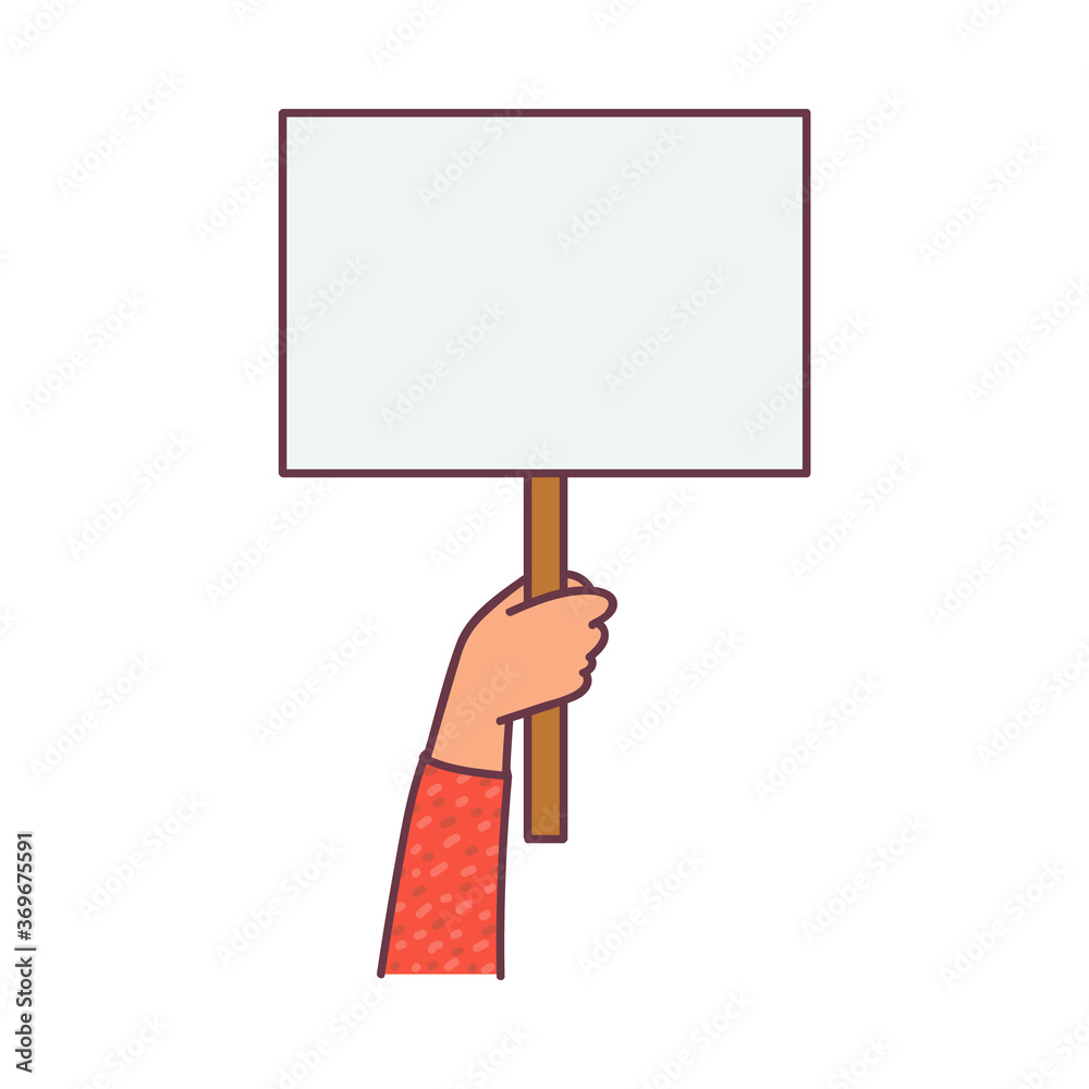 Hand holding empty banner board cartoon sketch vector illustration isolated. Hand holding empty banner board cartoon sketch vector illustration isolated.