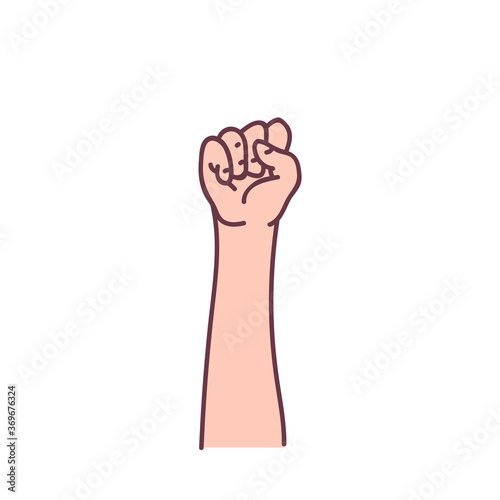 Clenched fist held high in protest gesture, sketch vector illustration isolated.