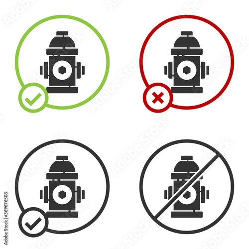 Black Fire hydrant icon isolated on white background. Circle button. Vector Illustration.