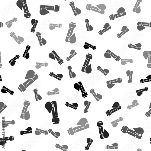 Black Test tube with water drop icon isolated seamless pattern on white background. Vector Illustration.