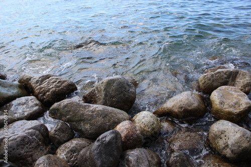 Seashore. Stone sea shore. large stones on the beach.