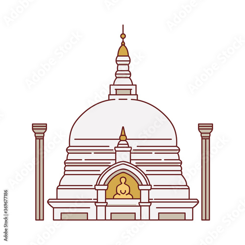 Sri Lanka landmark buddhists temple vector illustration sketch cartoon isolated.