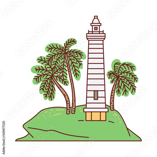 Galle lighthouse - Sri Lanka landmark sketch cartoon vector illustration isolated.