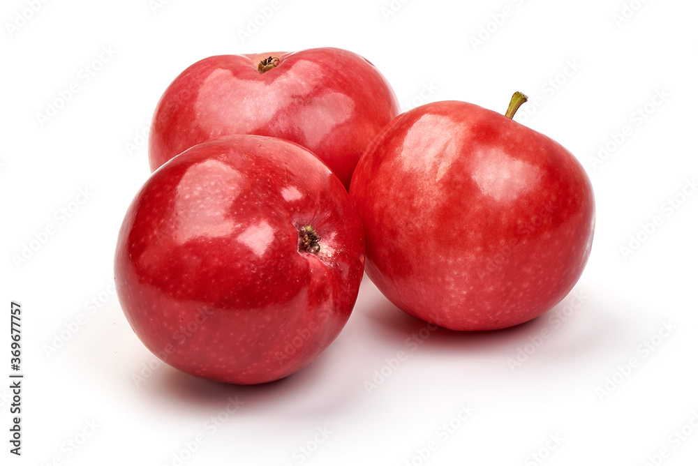Shiny red apples, isolated on white background