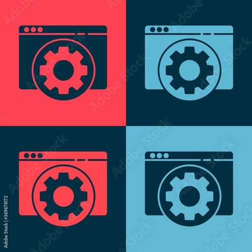 Pop art Browser setting icon isolated on color background. Adjusting, service, maintenance, repair, fixing. Vector Illustration.