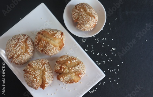 Filipino fried bread with sesame seeds