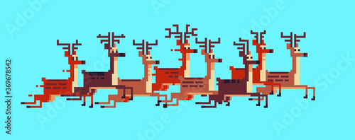 Christmas deers icons set. Pixel art style. isolated vector illustration.