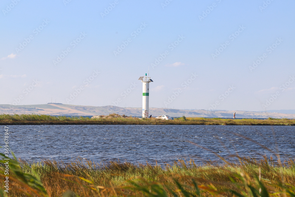 Lighthouse in soft light, panoramic view
