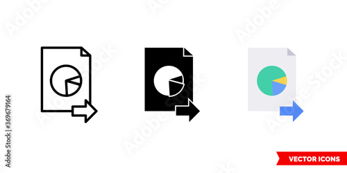 Send pie chart report icon of 3 types. Isolated vector sign symbol.