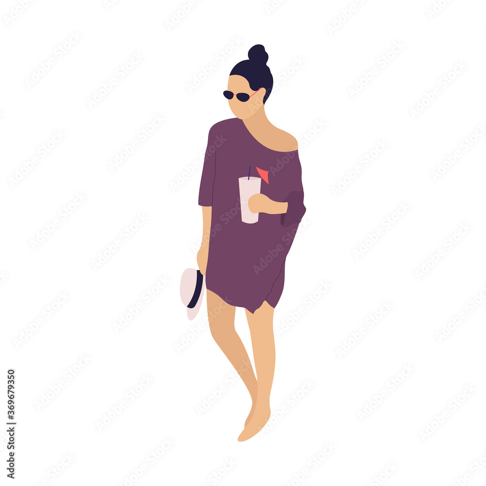 Fototapeta premium Girl in vacation. Vector isolated flat illustration