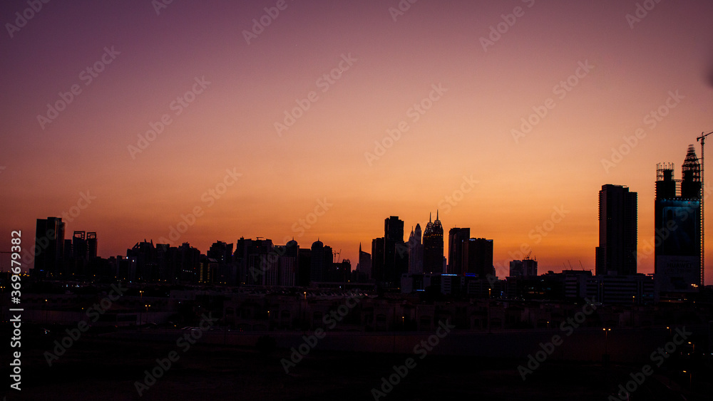 Dubai skyline sunset 