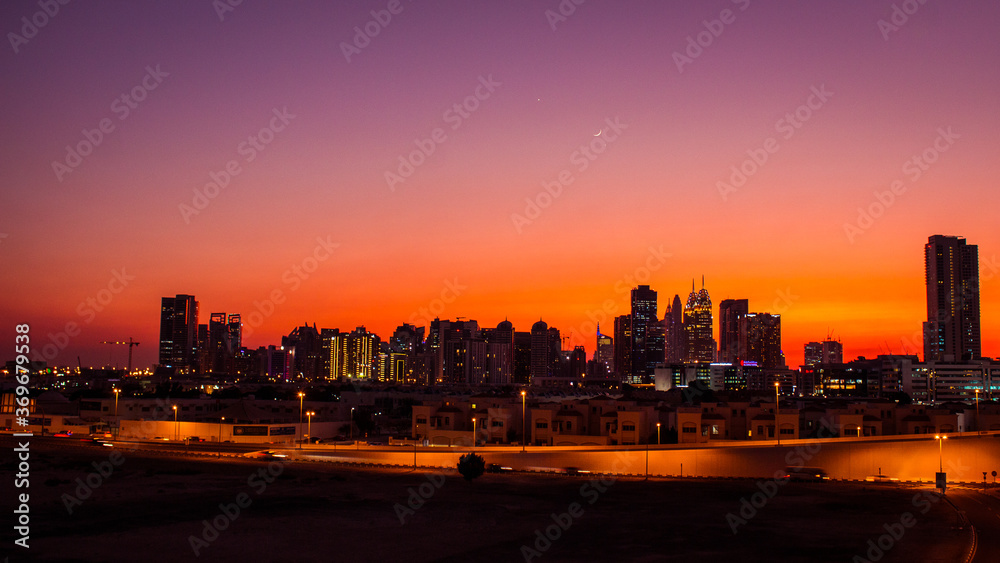 Dubai skyline sunset 
