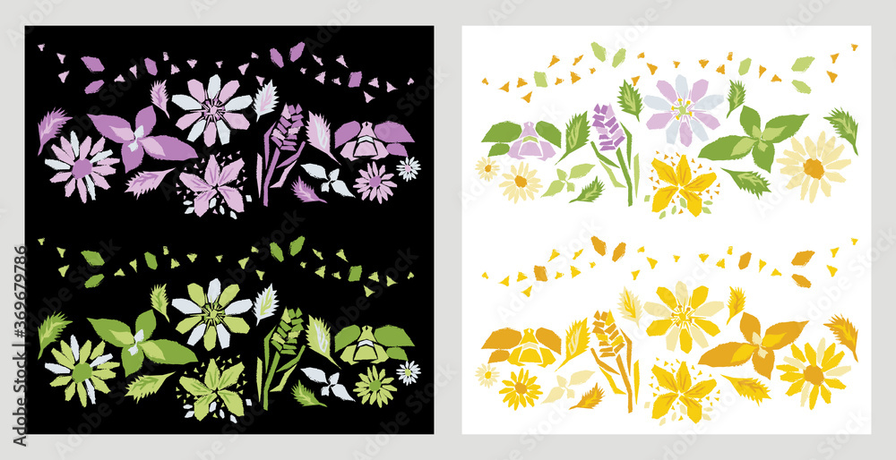 Flowers, herbs and plants organic abstract pattern vector illustration