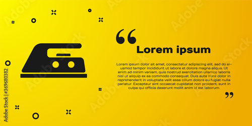 Black Electric iron icon isolated on yellow background. Steam iron. Vector Illustration.
