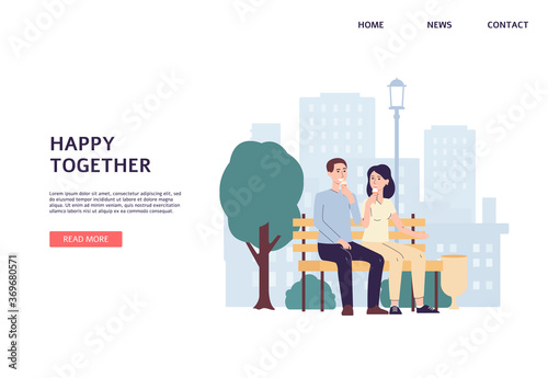 Banner template with people in city park flat vector illustration isolated.