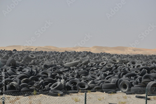 Landfill full of waste tires.Tyre scrap area.